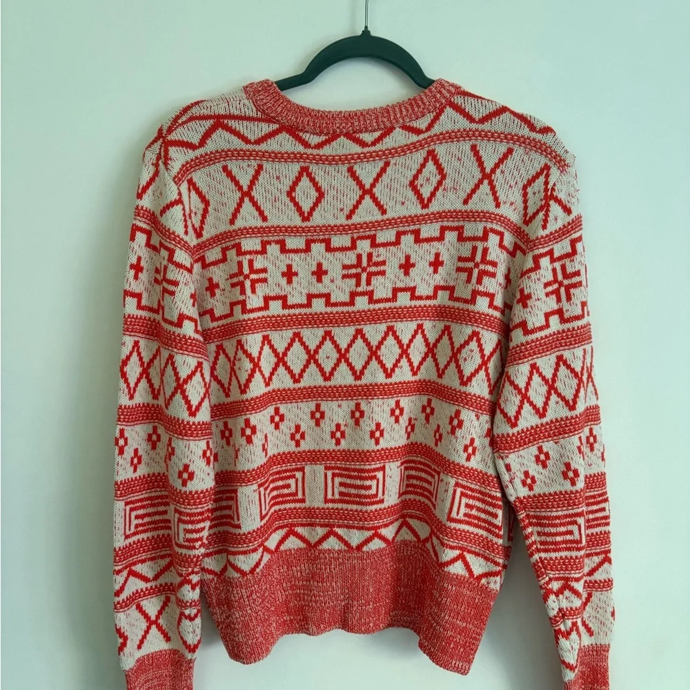 Ichi Cotton Blend Orange and White Patterned Sweater - Picture 6 of 6